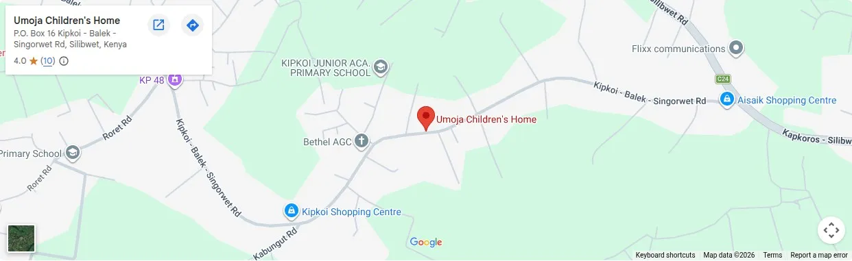 Map showing the location of Umoja Children's Home in Silibwet, Bomet, Kenya